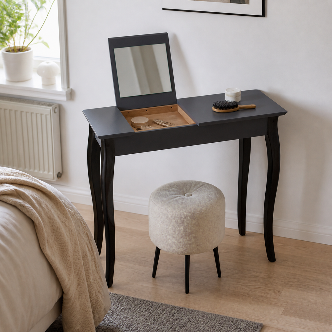 LILLO Sminkebord med spejl - 85x35cm sorte ben / grafit – anden naturlig anvendelse eller vinkel