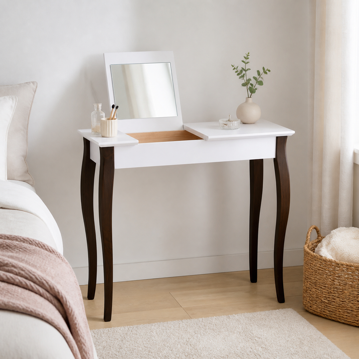 LILLO Sminkebord med spejl - 85x35cm Sorte Ben / Hvid – hero i naturlig brug