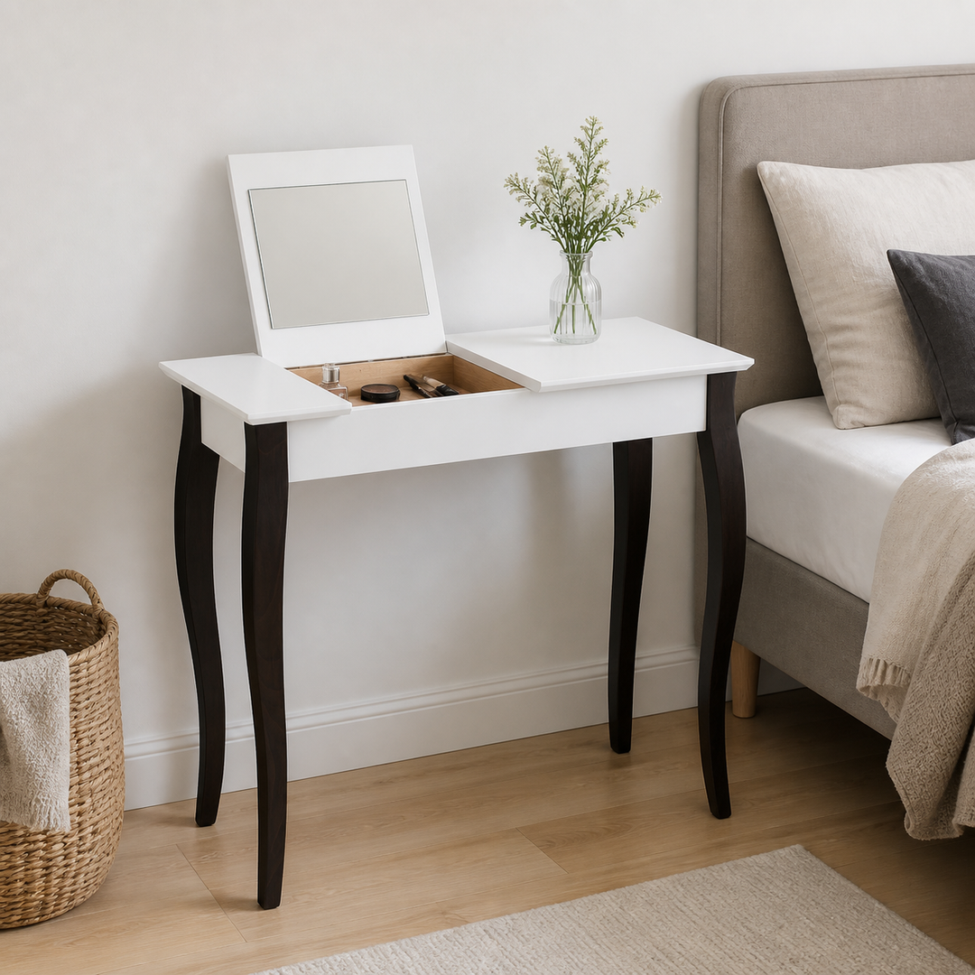 LILLO Sminkebord med spejl - 85x35cm Sorte Ben / Hvid – vigtigste funktion
