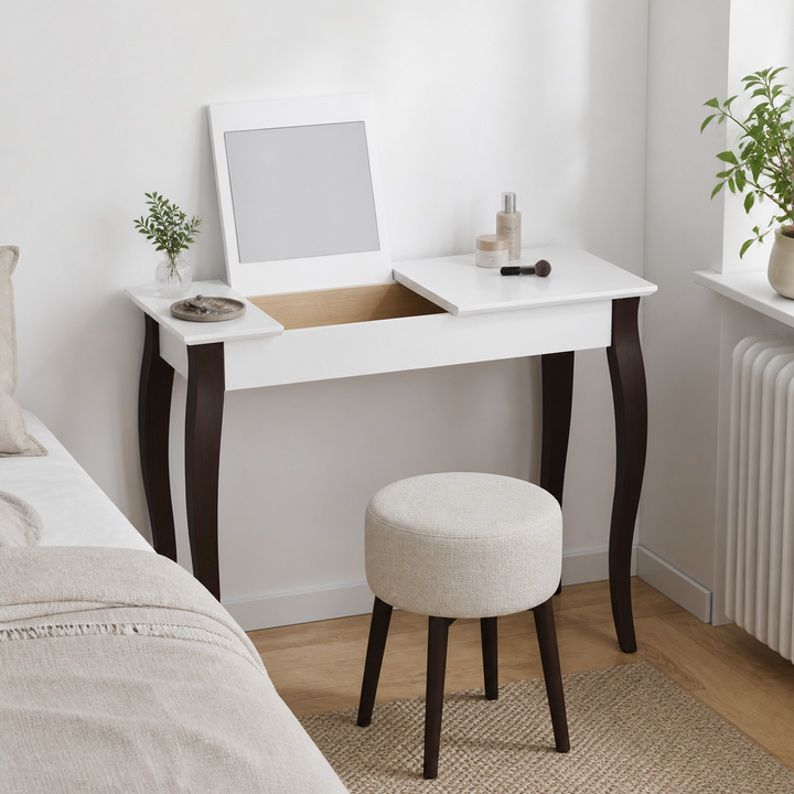LILLO Sminkebord med spejl - 85x35cm Sorte Ben / Hvid – materiale- eller konstruktionsdetalje