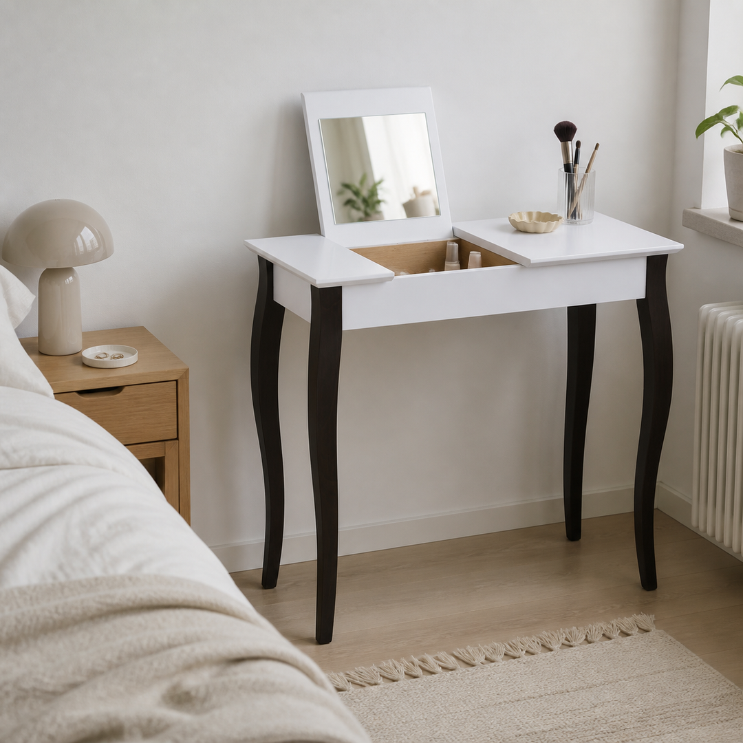 LILLO Sminkebord med spejl - 85x35cm Sorte Ben / Hvid – anden naturlig anvendelse eller vinkel