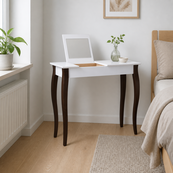 LILLO Sminkebord med spejl - 85x35cm Sorte Ben / Hvid – supplerende neutral dagslysscene