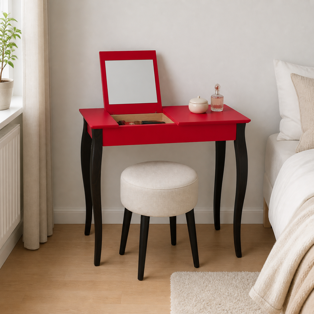LILLO Sminkebord med spejl - 85x35cm Sorte Ben / Rød – hero i naturlig brug