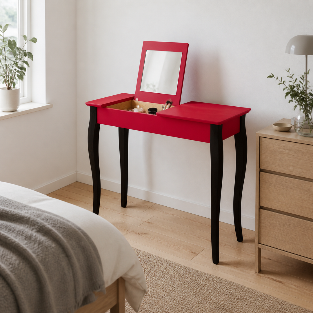 LILLO Sminkebord med spejl - 85x35cm Sorte Ben / Rød – vigtigste funktion