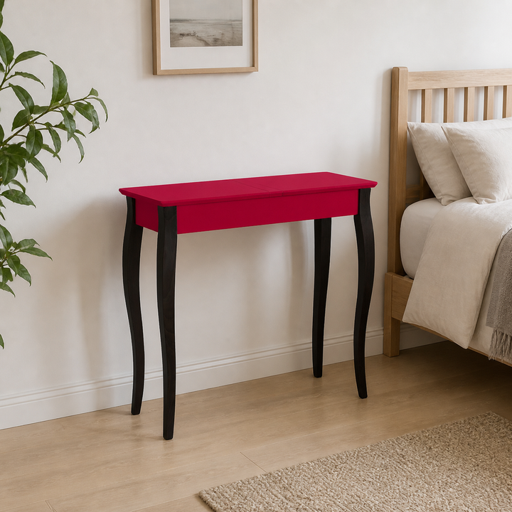 LILLO Sminkebord med spejl - 85x35cm Sorte Ben / Rød – hele produktet lukket i hjemmet
