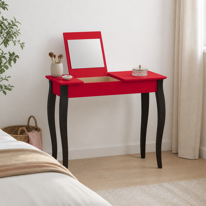 LILLO Sminkebord med spejl - 85x35cm Sorte Ben / Rød – materiale- eller konstruktionsdetalje