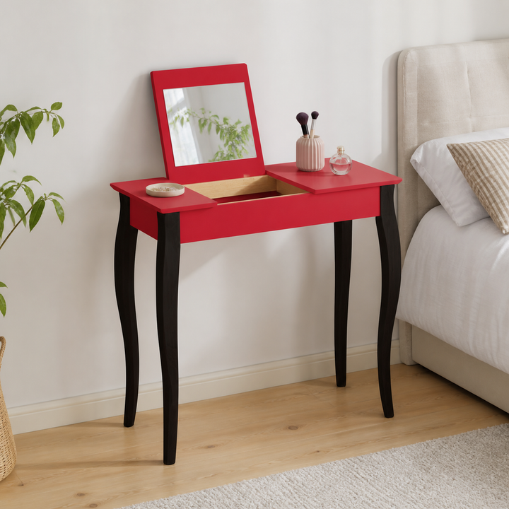 LILLO Sminkebord med spejl - 85x35cm Sorte Ben / Rød – anden naturlig anvendelse eller vinkel