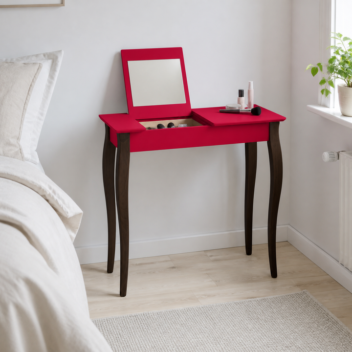 LILLO Sminkebord med spejl - 85x35cm Sorte Ben / Rød – supplerende neutral dagslysscene