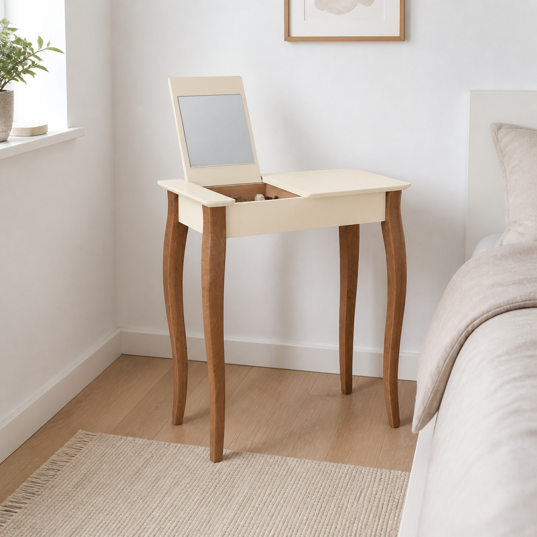 LILLO Sminkebord med spejl 65x35cm Hvid – hero i naturlig brug