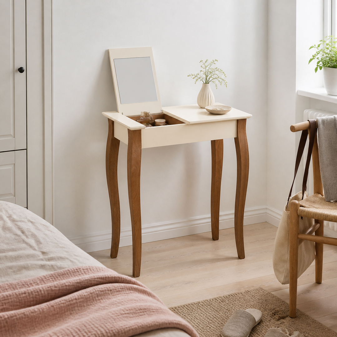 LILLO Sminkebord med spejl 65x35cm Hvid – anden naturlig anvendelse eller vinkel