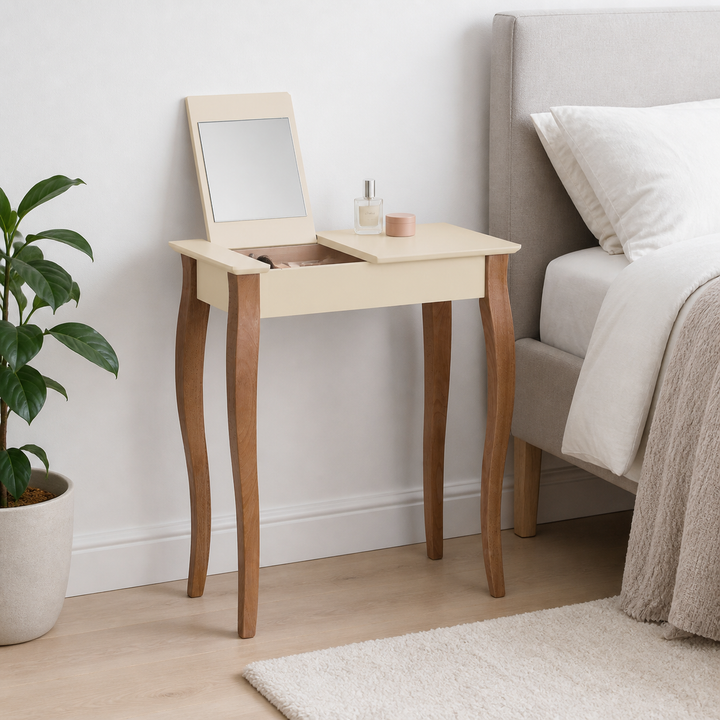 LILLO Sminkebord med spejl 65x35cm Hvid – supplerende neutral dagslysscene