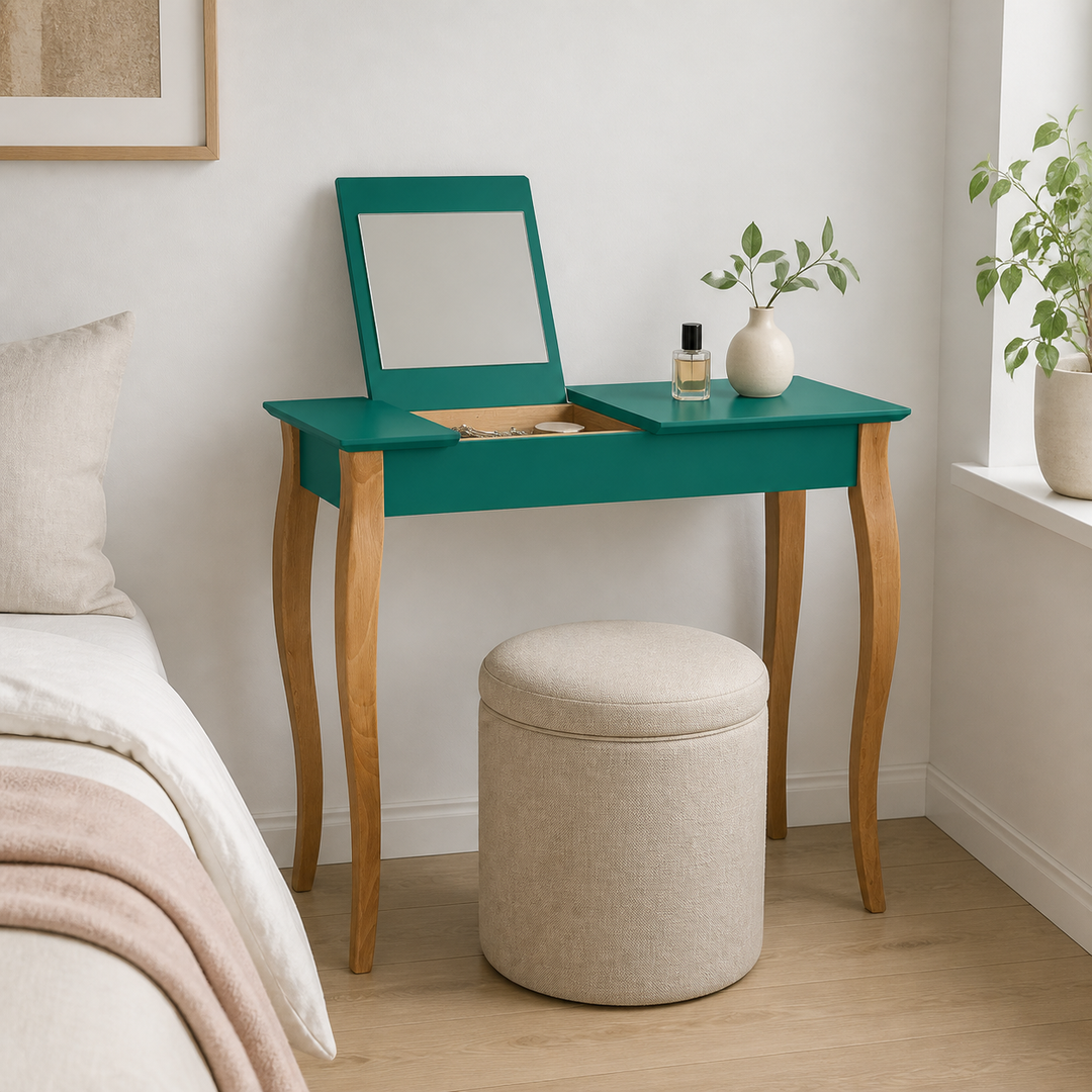 LILLO Sminkebord med spejl 85x35cm Grøn – hero i naturlig brug