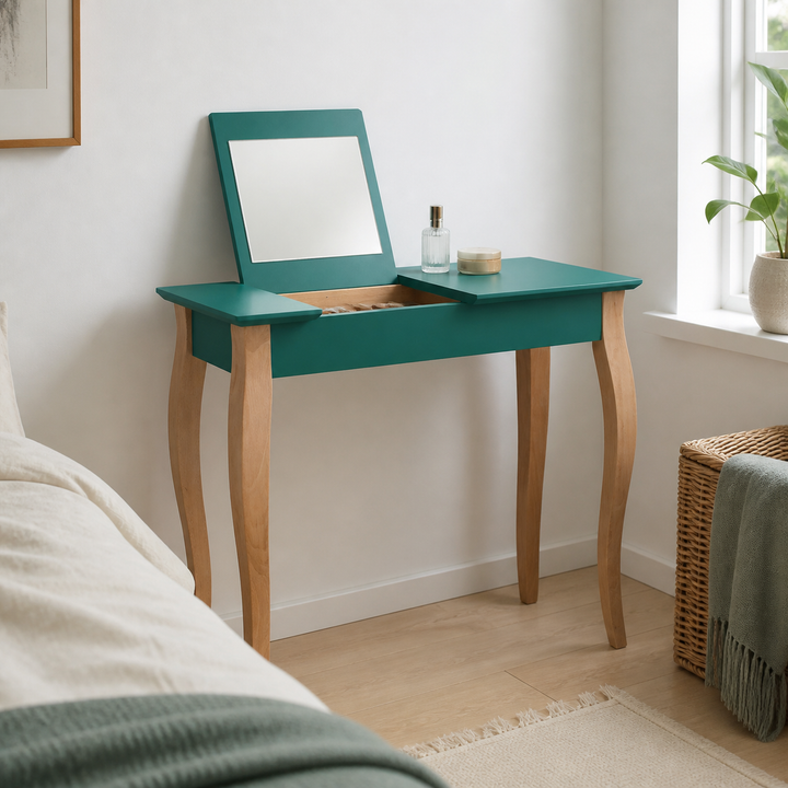 LILLO Sminkebord med spejl 85x35cm Grøn – anden naturlig anvendelse eller vinkel