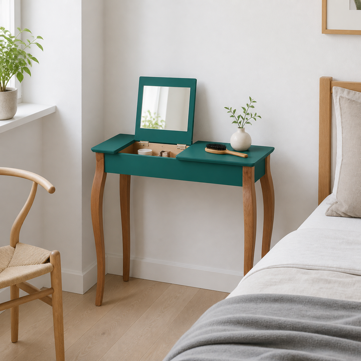 LILLO Sminkebord med spejl 85x35cm Grøn – supplerende neutral dagslysscene