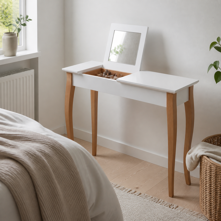 LILLO stort sminkebord - 105x35cm Hvide/ Hvide ben – vigtigste funktion