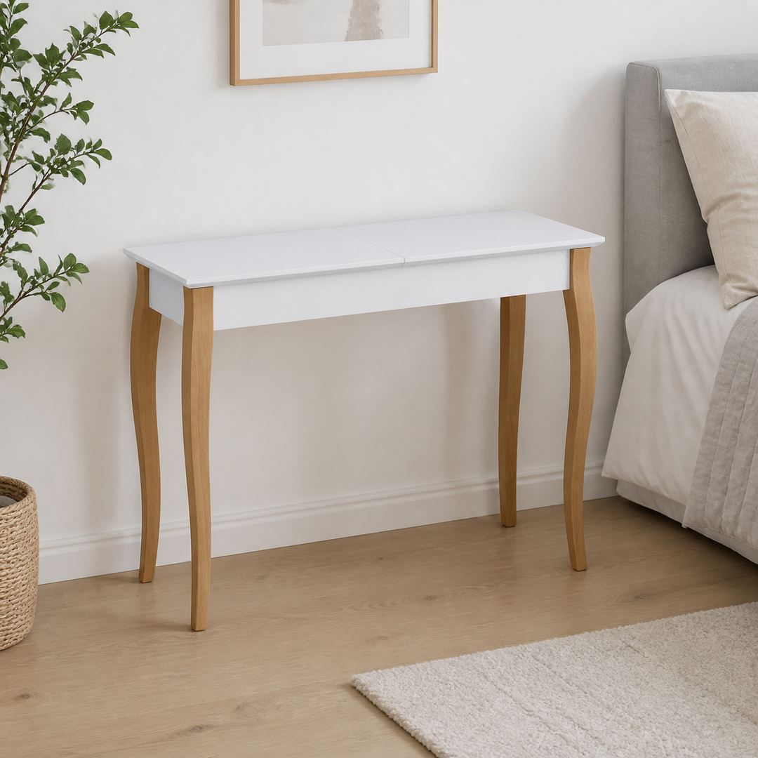 LILLO stort sminkebord - 105x35cm Hvide/ Hvide ben – hele produktet lukket i hjemmet