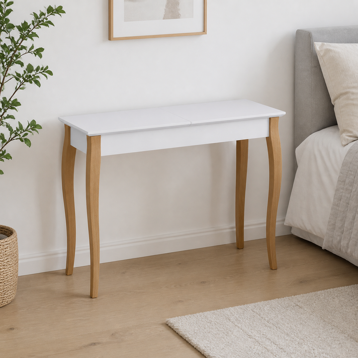 LILLO stort sminkebord - 105x35cm Hvide/ Hvide ben – hele produktet lukket i hjemmet