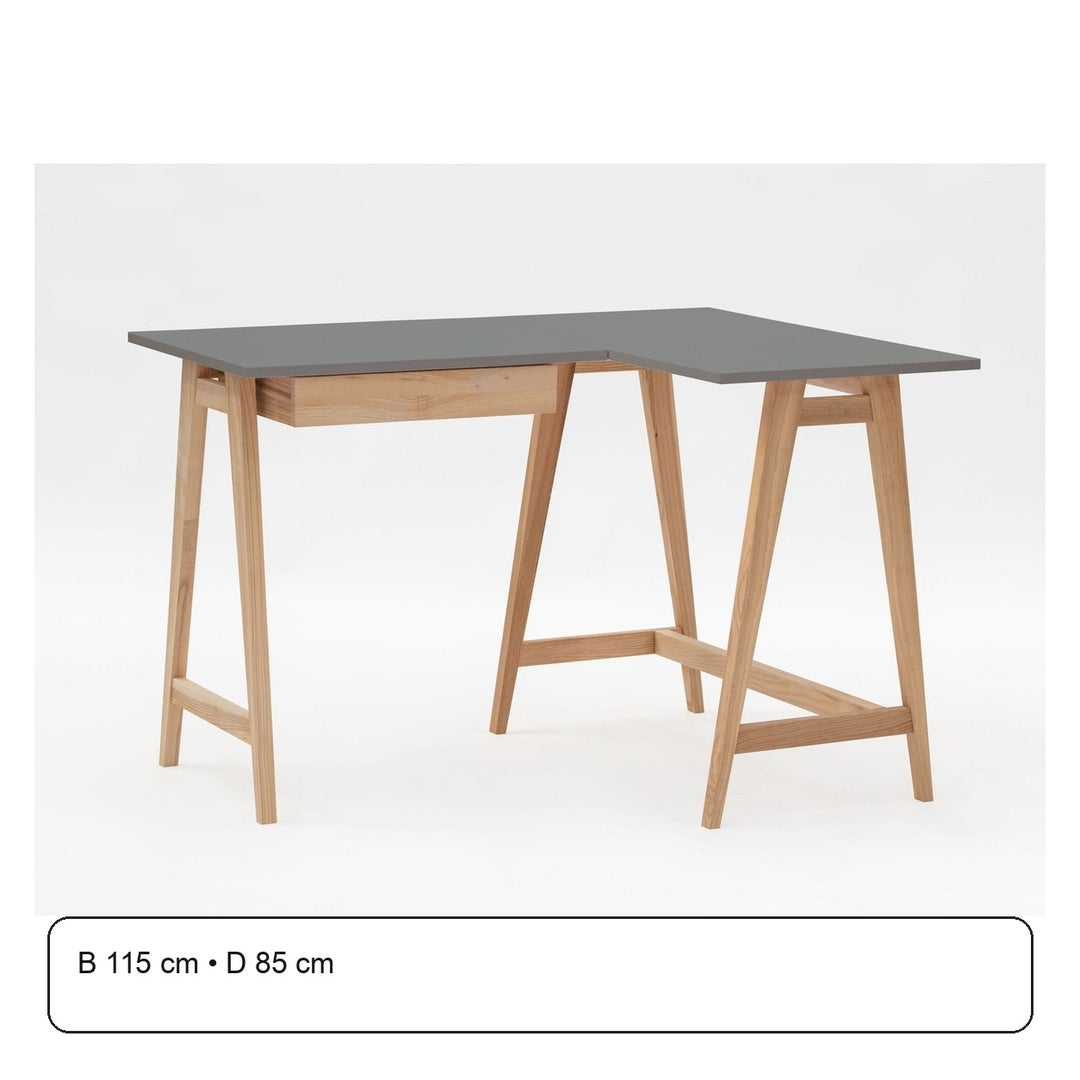 LUKA Asketræ Hjørneskrivebord B 115cm x D 85cm / Mørkegrå Højre Side – maaldigram