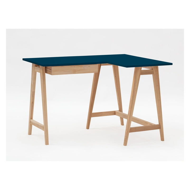 LUKA Asketræ Hjørneskrivebord B 115cm x D 85cm / Petrolblå Højre Side – eksakt packshot paa hvid baggrund