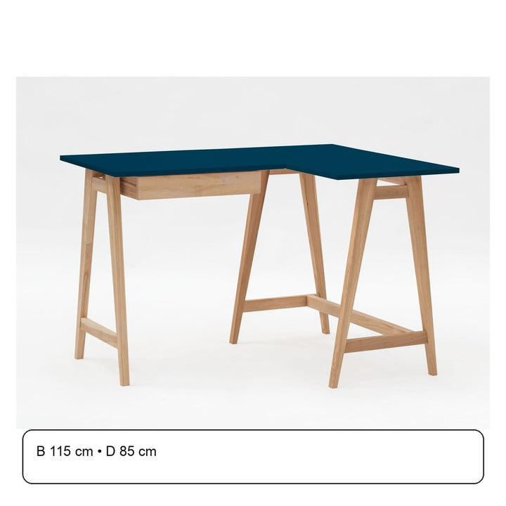 LUKA Asketræ Hjørneskrivebord B 115cm x D 85cm / Petrolblå Højre Side – maaldigram