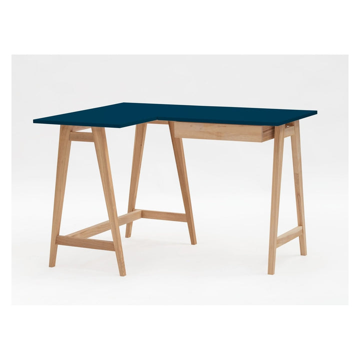 LUKA Asketræ Hjørneskrivebord B 115cm x D 85cm / Petrolblå Venstre Side – eksakt packshot paa hvid baggrund