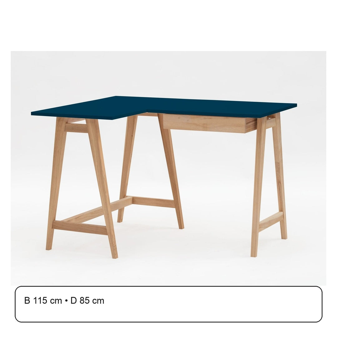 LUKA Asketræ Hjørneskrivebord B 115cm x D 85cm / Petrolblå Venstre Side – maaldigram