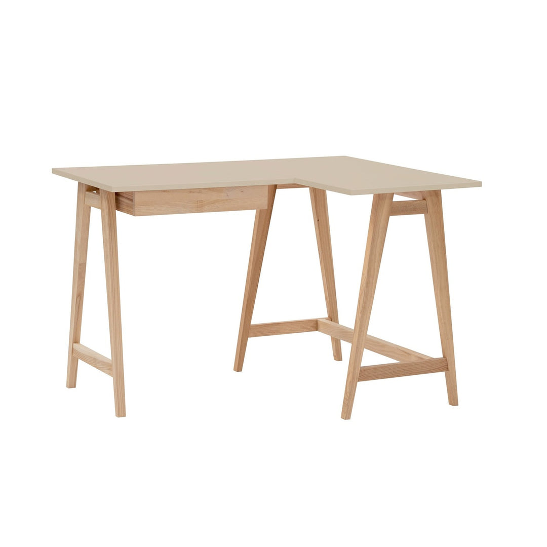 LUKA Asketræ Hjørneskrivebord B115cm x D85cm Brun Beige Højre Side – eksakt packshot paa hvid baggrund