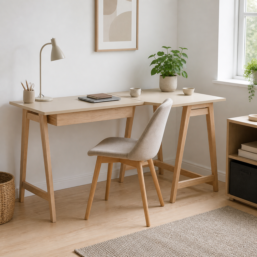 LUKA Asketræ Hjørneskrivebord B115cm x D85cm Brun Beige Højre Side – anden naturlig anvendelse eller vinkel