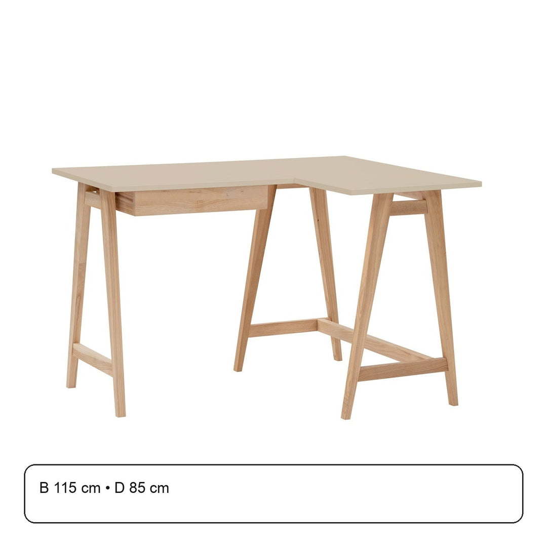 LUKA Asketræ Hjørneskrivebord B115cm x D85cm Brun Beige Højre Side – maaldigram