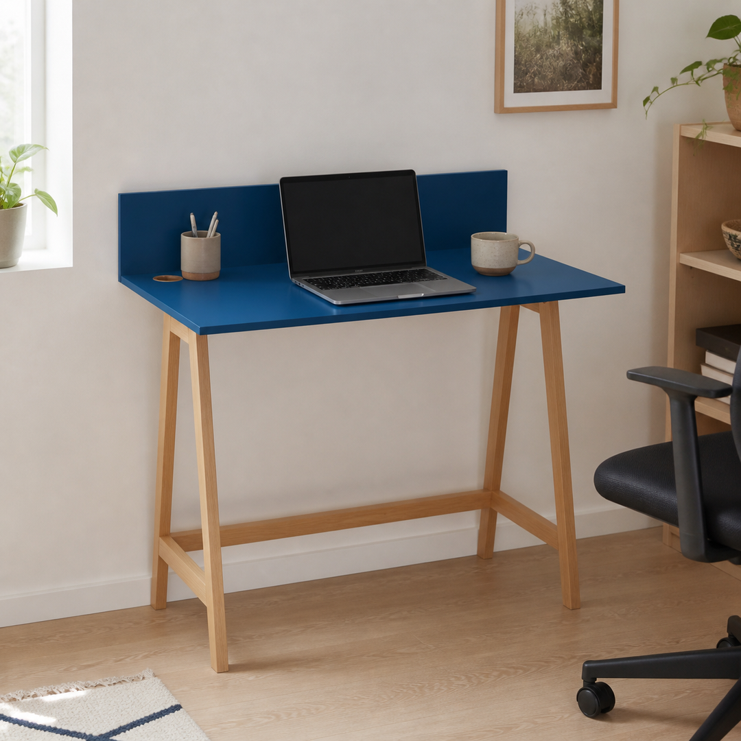 LUKA Asketræ Skrivebord 110x50cm / Petrol Blue – vigtigste funktion