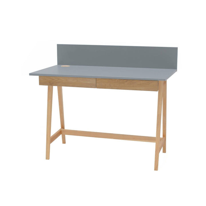 LUKA Asketræ Skrivebord 110x50cm med Skuffe / Mørkegrå – eksakt packshot paa hvid baggrund