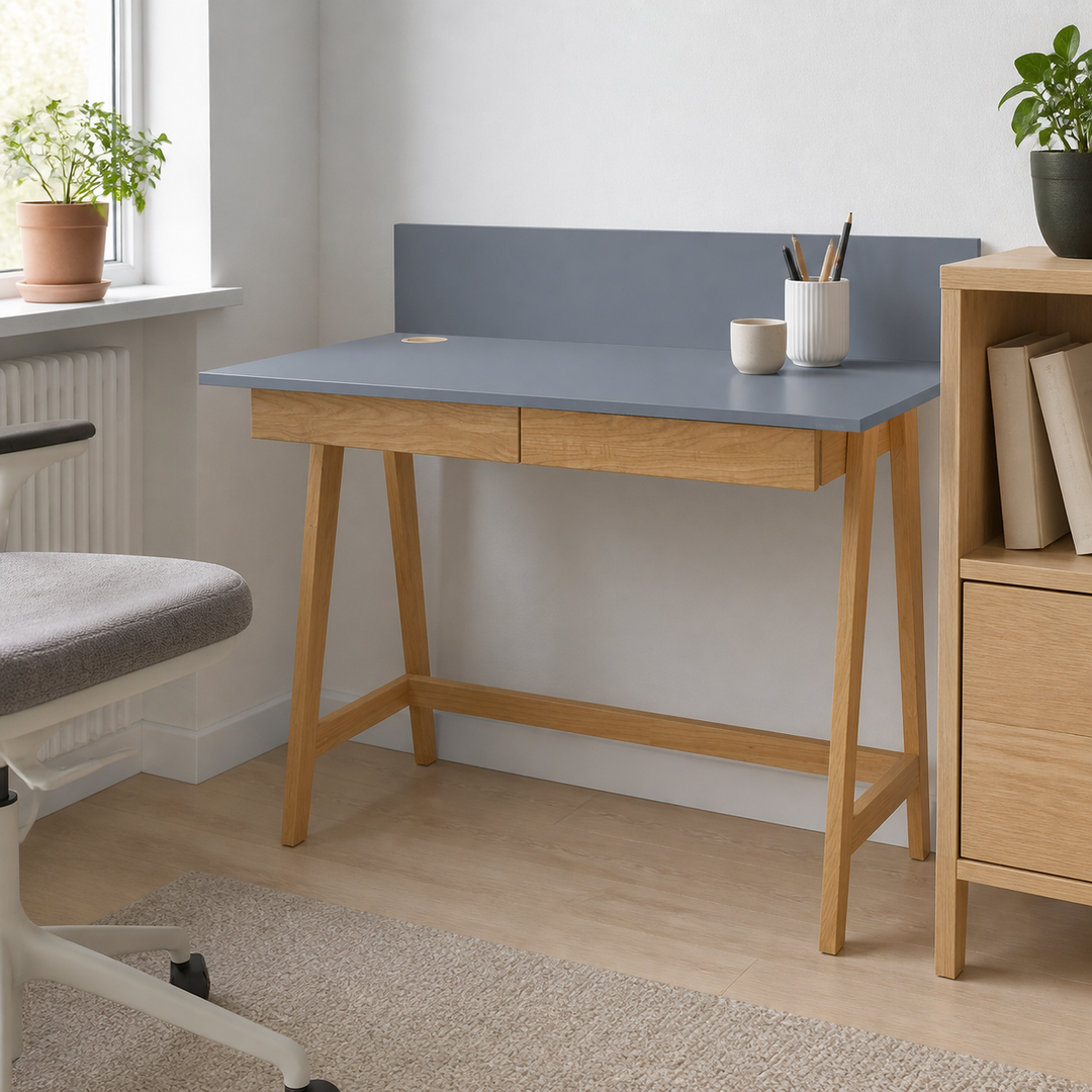 LUKA Asketræ Skrivebord 110x50cm med Skuffe / Mørkegrå – materiale- eller konstruktionsdetalje