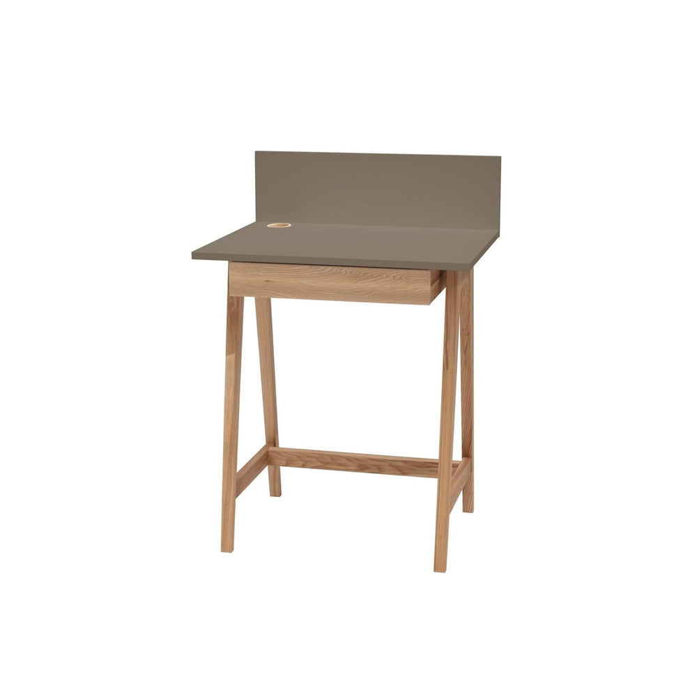 LUKA Asketræ Skrivebord 65x50cm med Skuffe / Brun – eksakt packshot paa hvid baggrund