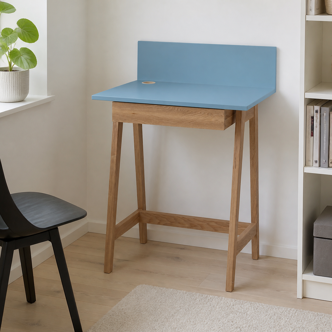LUKA Asketræ Skrivebord 65x50cm med Skuffe / Gentle Blue – materiale- eller konstruktionsdetalje