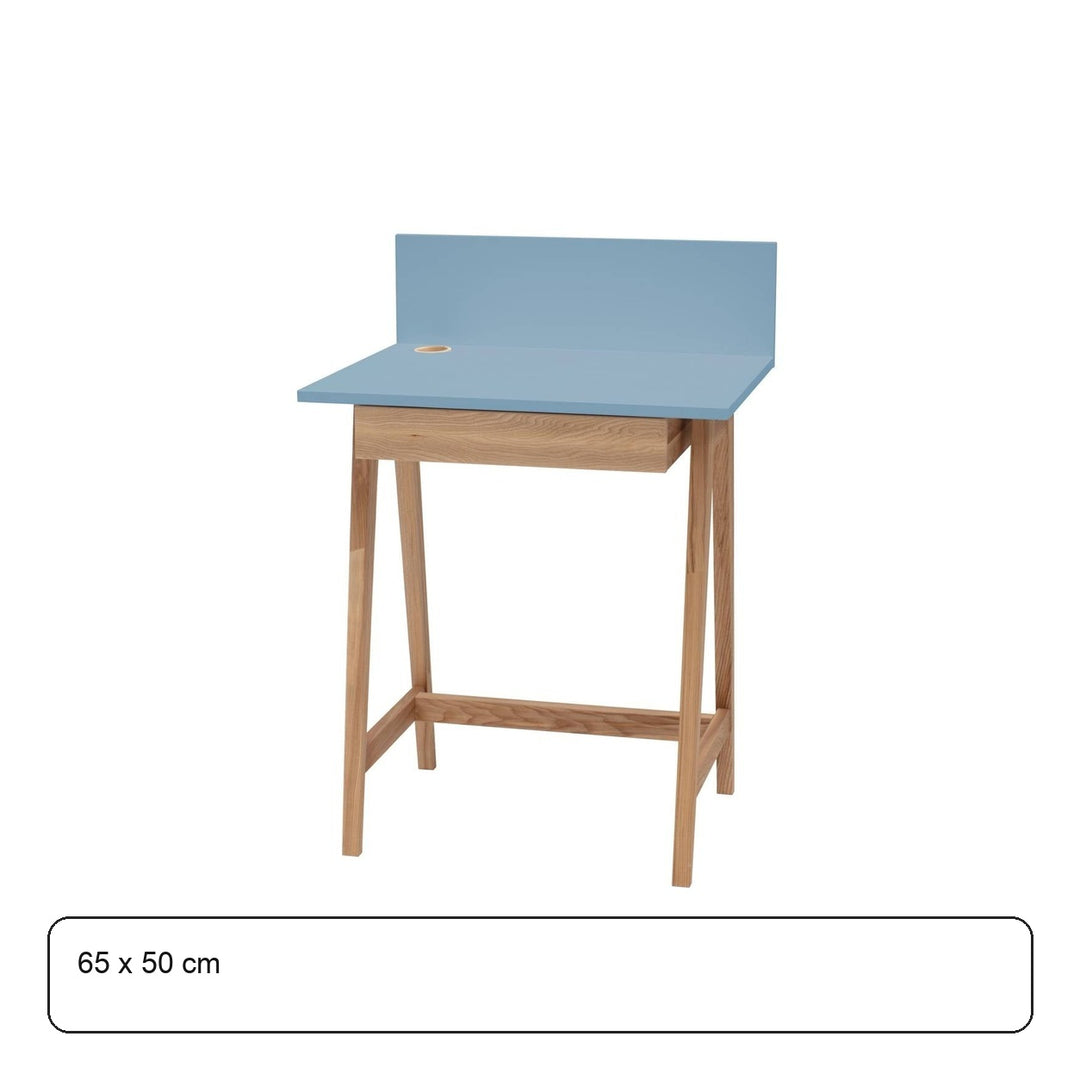 LUKA Asketræ Skrivebord 65x50cm med Skuffe / Gentle Blue – maaldigram
