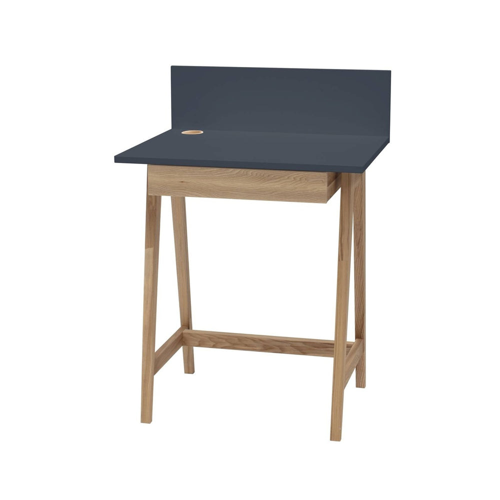 LUKA Asketræ Skrivebord 65x50cm med Skuffe / Grafit – eksakt packshot paa hvid baggrund
