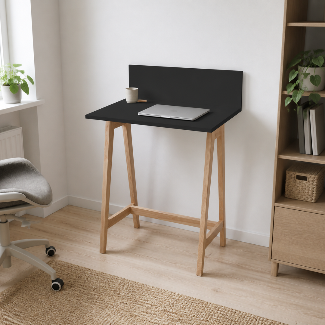LUKA Asketræ Skrivebord 65x50cm Sort – anden naturlig anvendelse eller vinkel