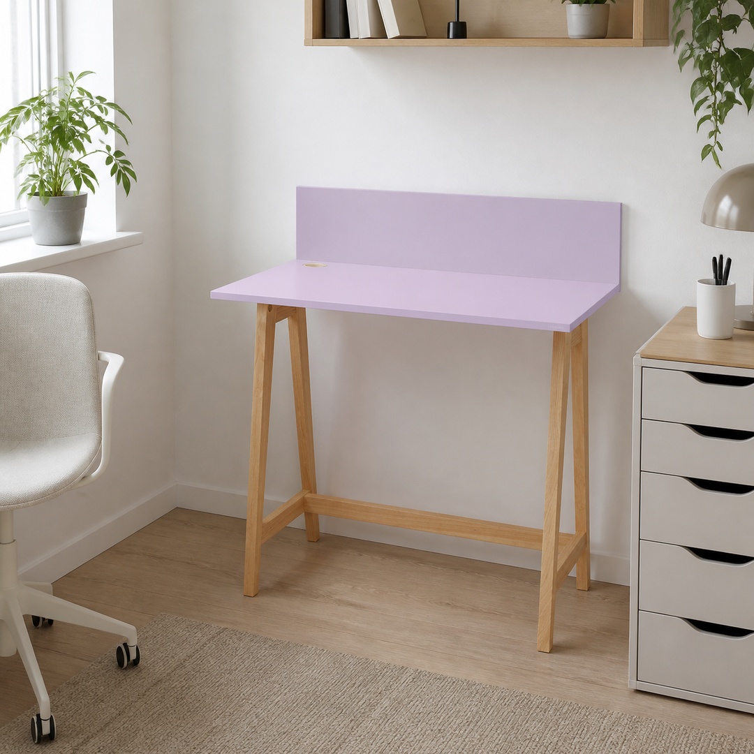 LUKA Asketræ Skrivebord 85x50cm / Pink – hele produktet lukket i hjemmet