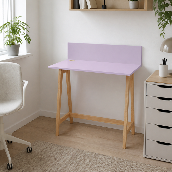 LUKA Asketræ Skrivebord 85x50cm / Pink – hele produktet lukket i hjemmet