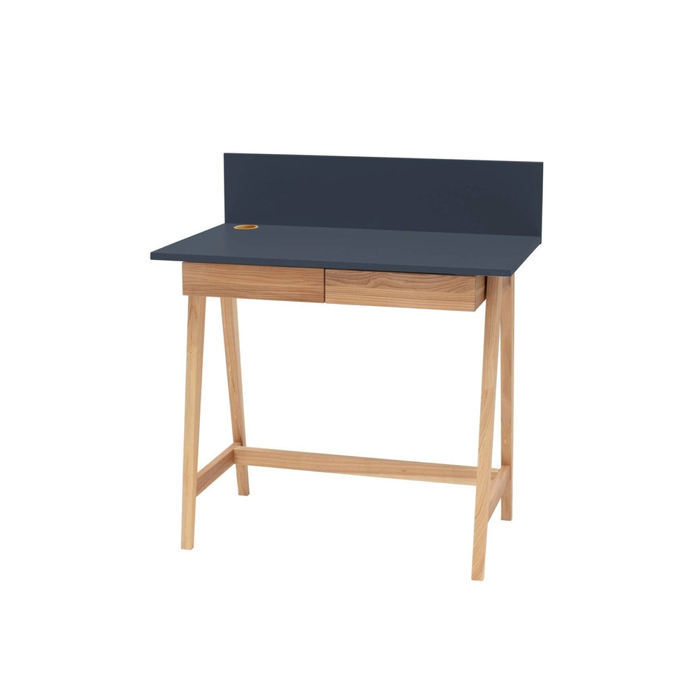 LUKA Asketræ Skrivebord 85x50cm med Skuffe / Grafit – eksakt packshot paa hvid baggrund