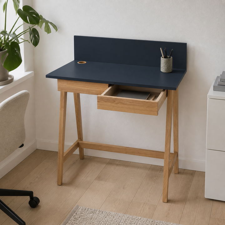 LUKA Asketræ Skrivebord 85x50cm med Skuffe / Grafit – vigtigste funktion