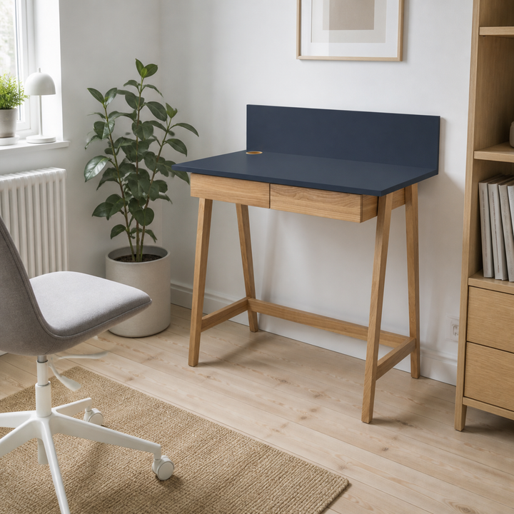 LUKA Asketræ Skrivebord 85x50cm med Skuffe / Grafit – anden naturlig anvendelse eller vinkel