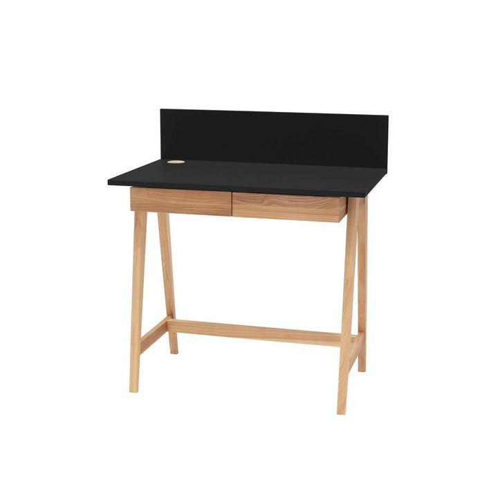 LUKA Asketræ Skrivebord 85x50cm med Skuffe Sort – eksakt packshot paa hvid baggrund