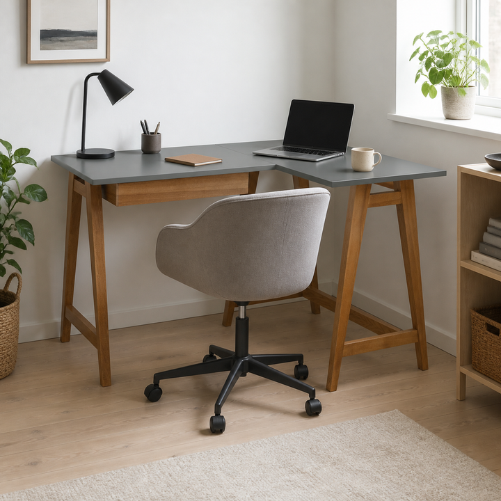LUKA Hjørneskrivebord B 115cm x D 85cm / Mørkegrå Eg Højre Side – vigtigste funktion