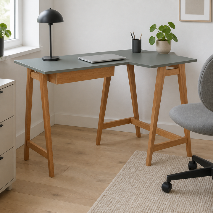 LUKA Hjørneskrivebord B 115cm x D 85cm / Mørkegrå Eg Højre Side – materiale- eller konstruktionsdetalje