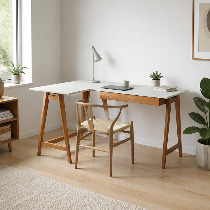 LUKA Hjørneskrivebord B 135cm x D 85cm Fleeting Mint Eg Venstre Side – hero i naturlig brug