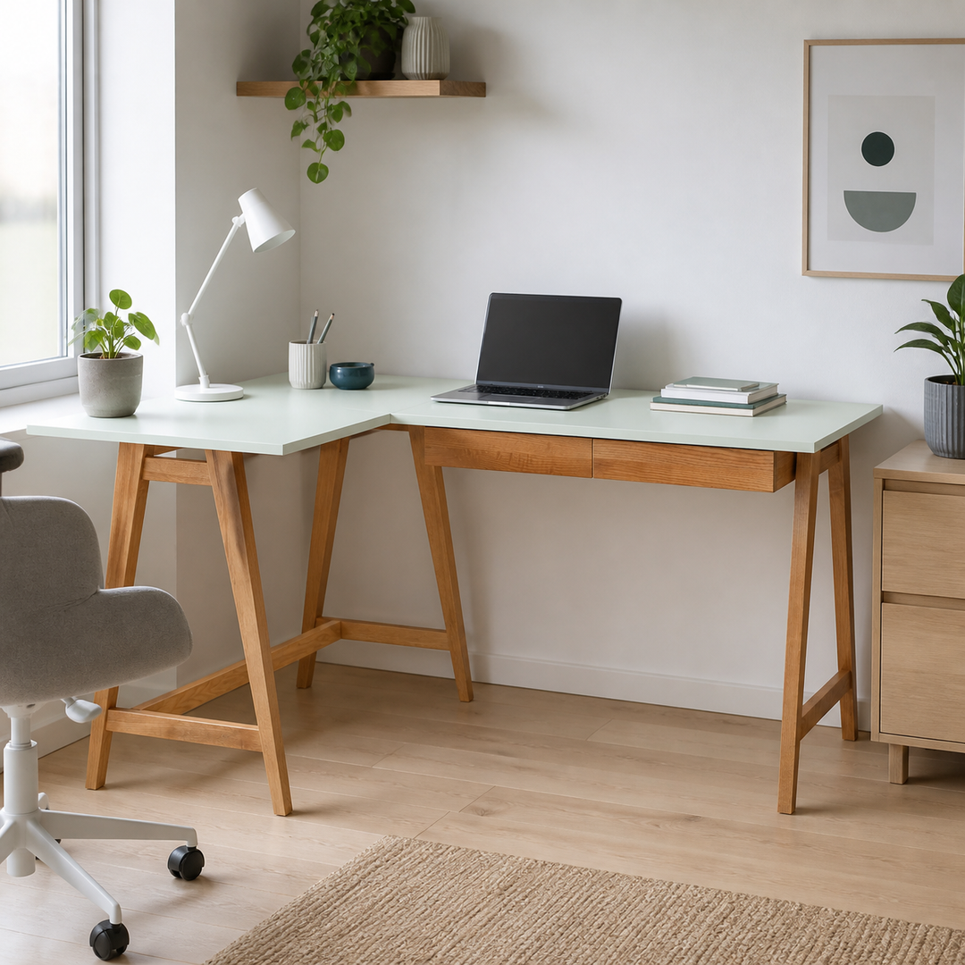 LUKA Hjørneskrivebord B 135cm x D 85cm Fleeting Mint Eg Venstre Side – vigtigste funktion