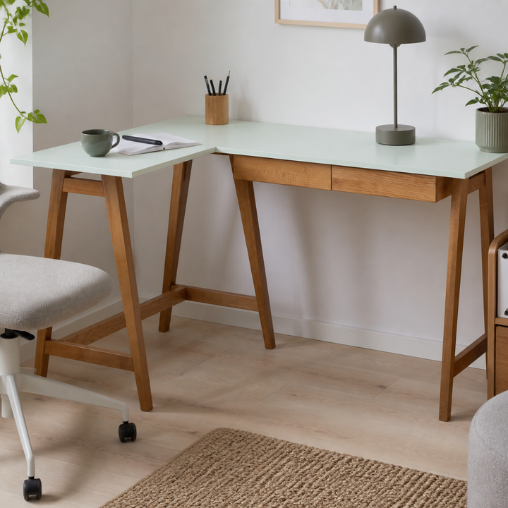 LUKA Hjørneskrivebord B 135cm x D 85cm Fleeting Mint Eg Venstre Side – materiale- eller konstruktionsdetalje