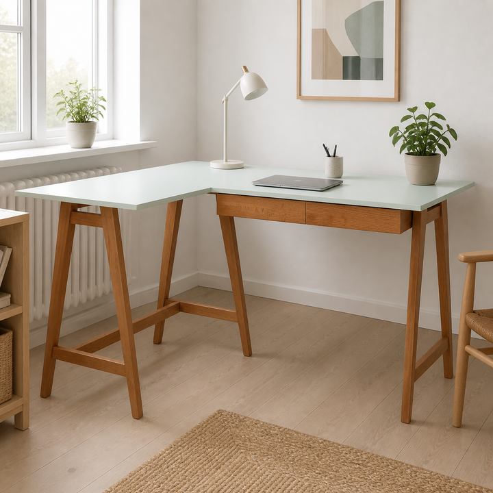 LUKA Hjørneskrivebord B 135cm x D 85cm Fleeting Mint Eg Venstre Side – anden naturlig anvendelse eller vinkel
