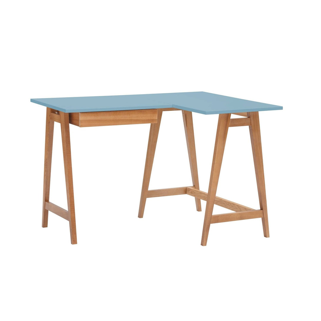 LUKA Hjørneskrivebord B115cm x D85cm Blå Eg Højre Side – eksakt packshot paa hvid baggrund